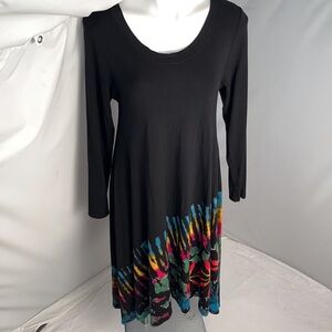 Boho half tie-dye tunic in black with rainbow tie dye S/M